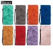 eSuky Flip Case for iPhone xs max xr Nokia 7.1 x71 Xiaomi 9 9se Redmi GO Samsung A70 M30 S10 Huawei P Smart Nova 4 Sony L3 LG V50 K40 Moto G7 P40 PU Leather Holster Wallet Cover Embrossed Butterfly Pattern 2 Cards Pockets